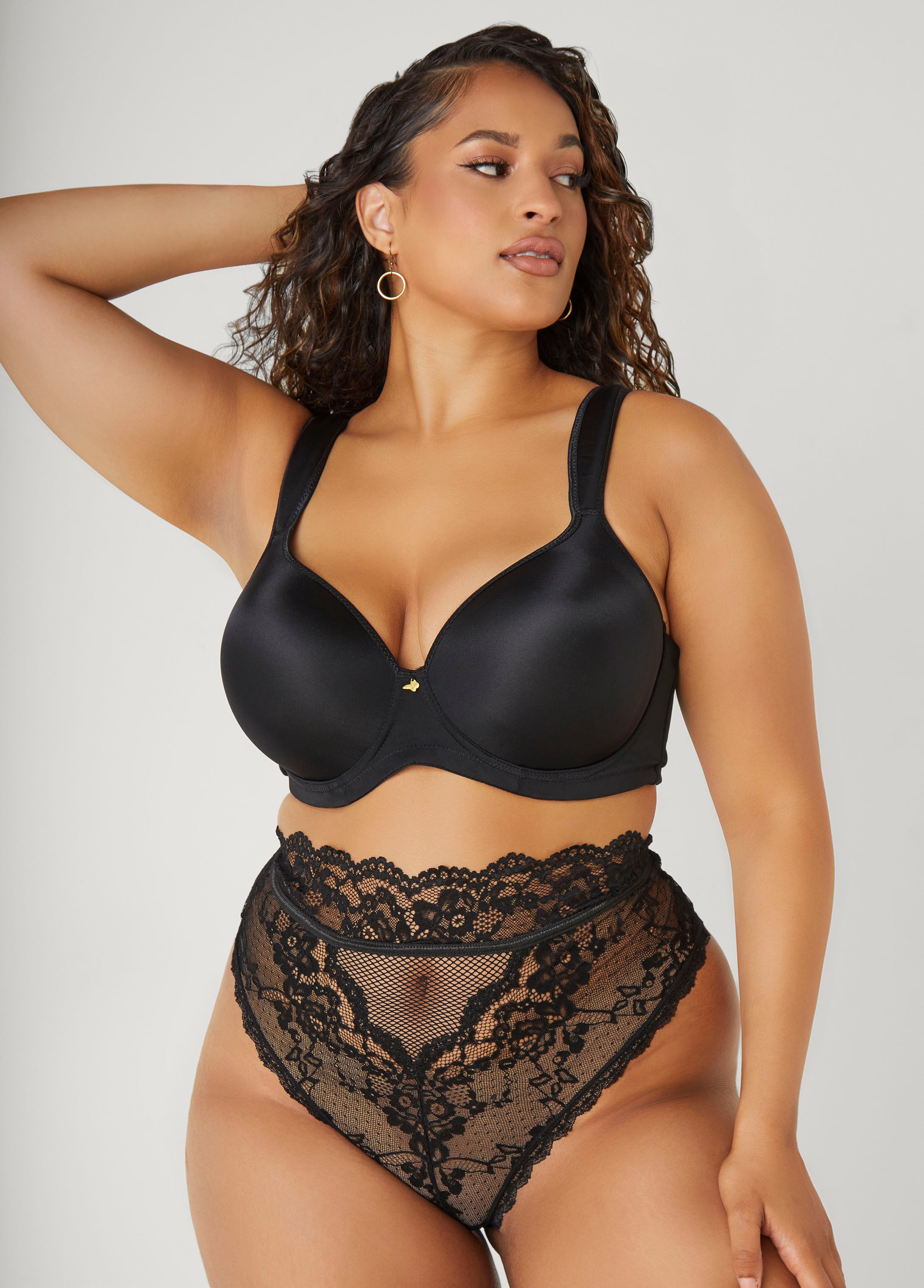 Plus Size High Waist Cutout Lace Thong