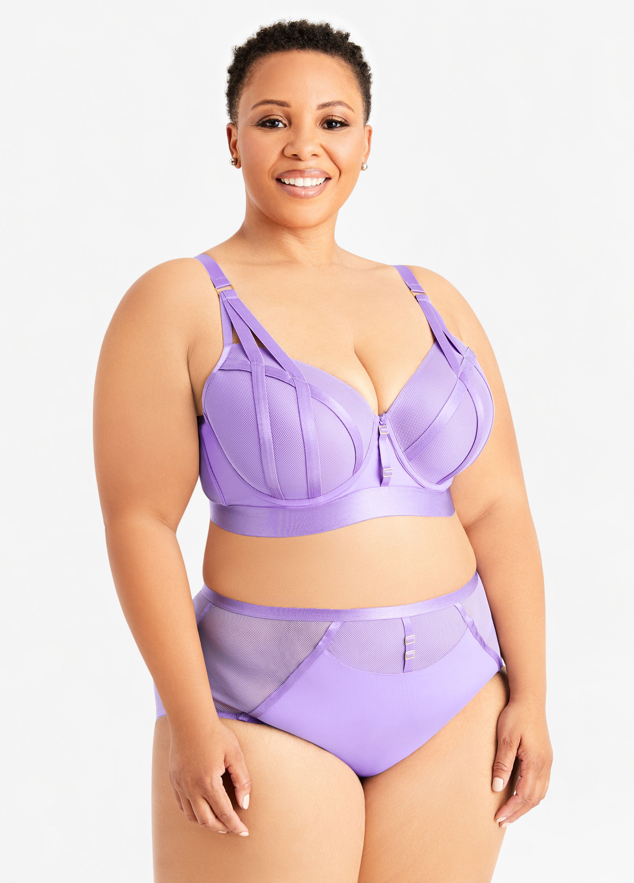 Plus Size Mesh & Microfiber Panty Plus Size Mesh Cage Bra & Panty Set