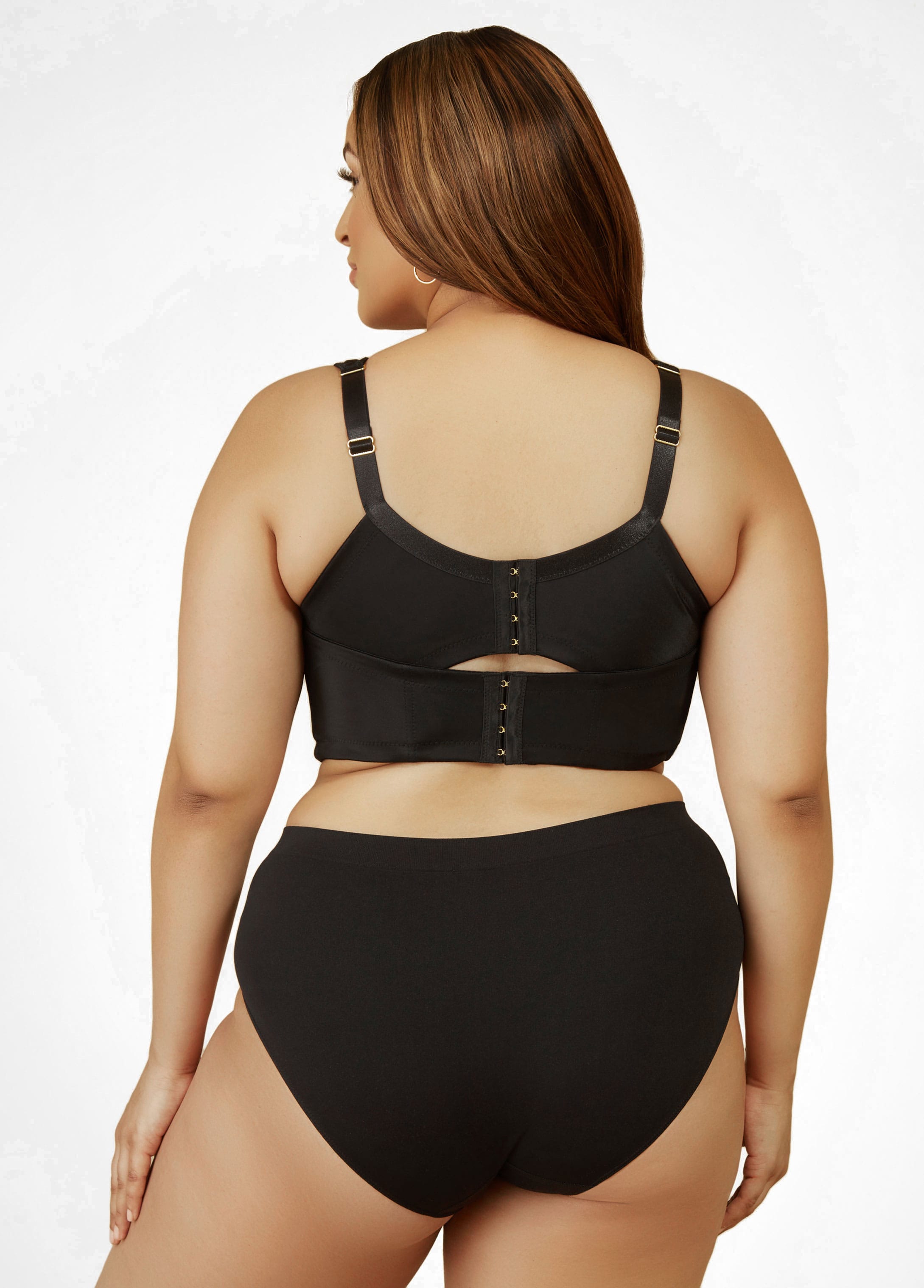 Plus Size Smoothing Plunge Butterfly Bra, Black, 40DDD