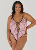Heart Print Crotchless Bodysuit