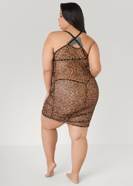 Ruched Animal Mesh Chemise Set