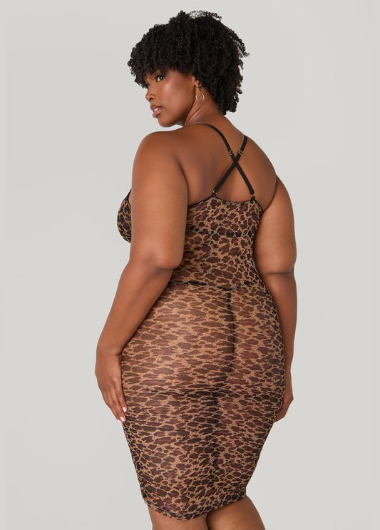 Ruched Animal Mesh Chemise Set