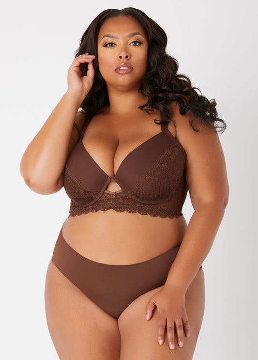 Lace Paneled Longline Push Up Bra