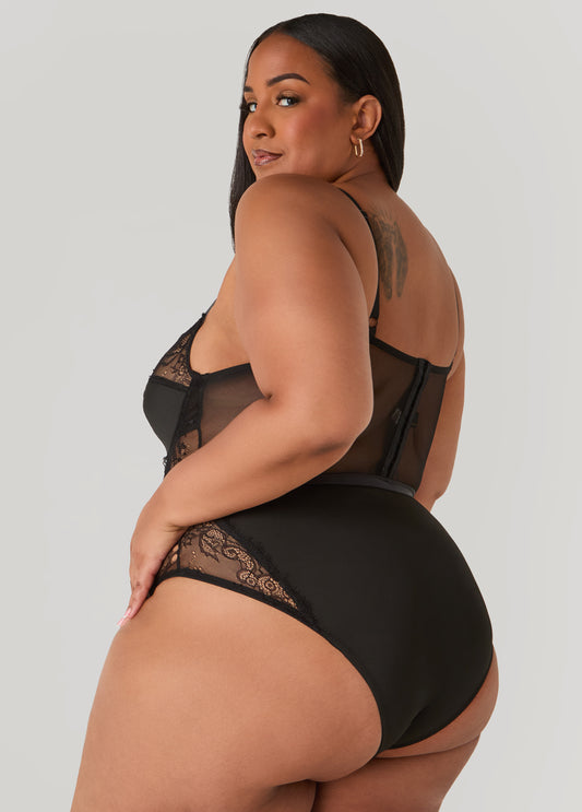 Caged Lace And Mesh Bodysuit
