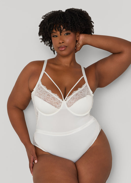 Plus Size Caged Mesh And Lace Bodysuit