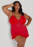 Plus Size Faux Marabou Feather Babydoll Set