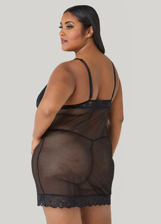 Lace Paneled Chemise Set