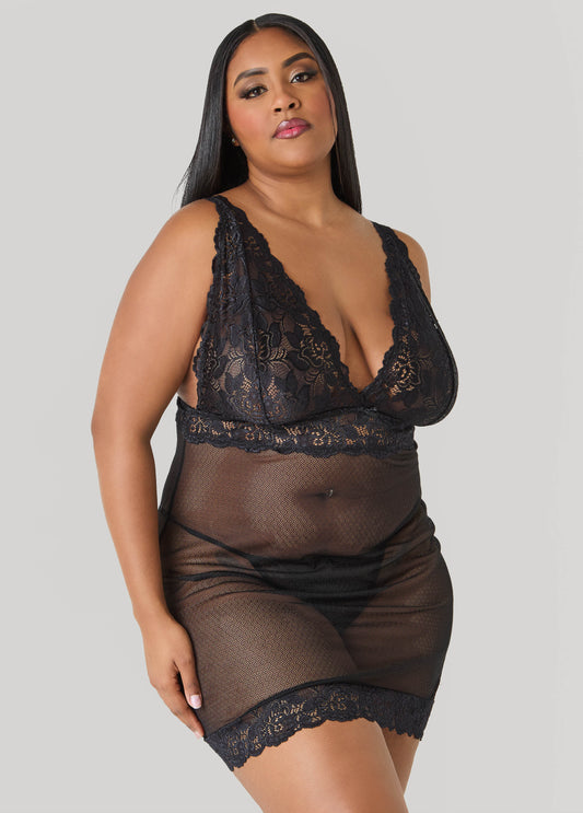 Lace Paneled Chemise Set