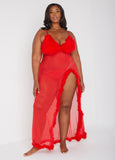 Feather Trimmed Mesh Gown Set