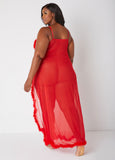Feather Trimmed Mesh Gown Set