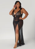 Mesh And Lace Lingerie Gown Set