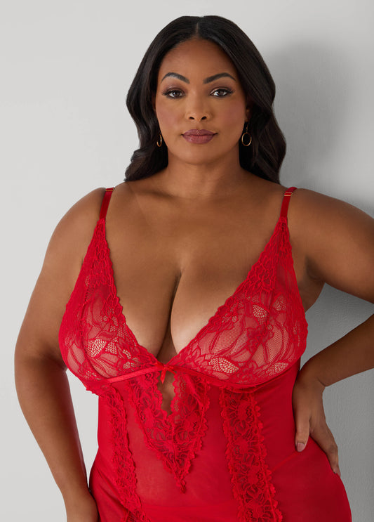 Lace And Mesh Lingerie Gown Set