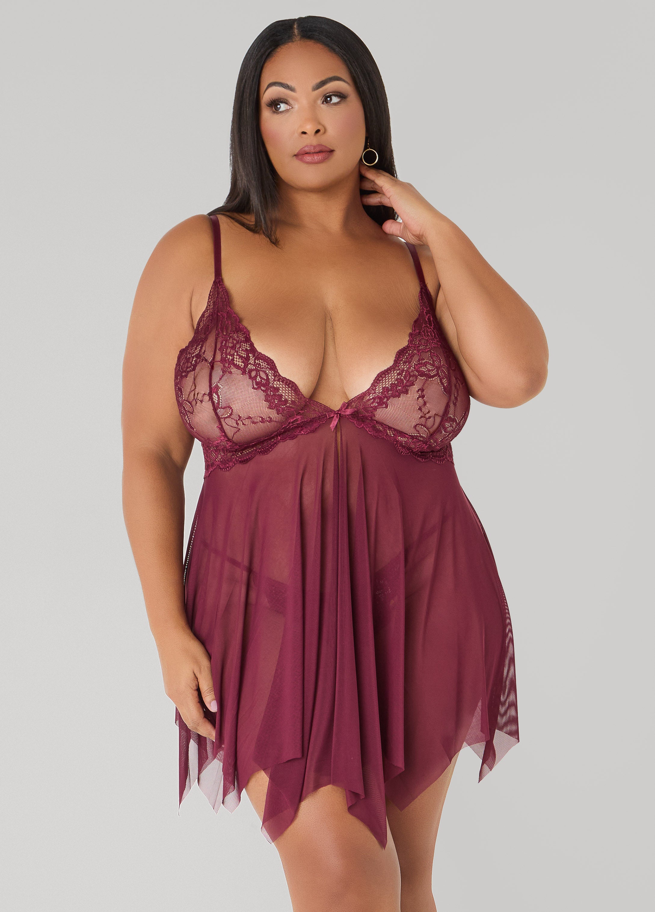 Embroidered Mesh Babydoll Set