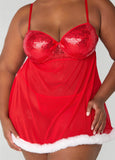 Sequin And Faux Fur Babydoll Set