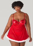 Plus Size Sequin And Faux Fur Babydoll Set