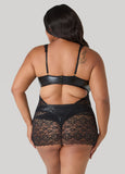 Faux Leather And Lace Bodysuit