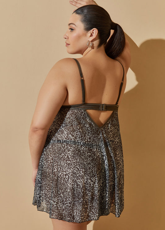 Animal Mesh And Lace Babydoll Set