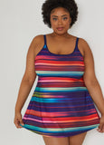 Plus Size Swimwear Noon Swim Striped Tummy Control Swimdress