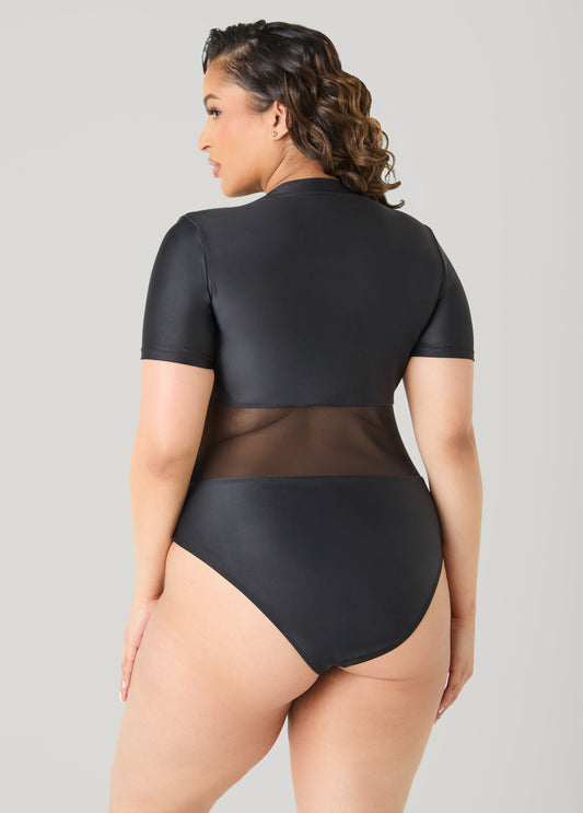Paneled Zip Front Swimsuit