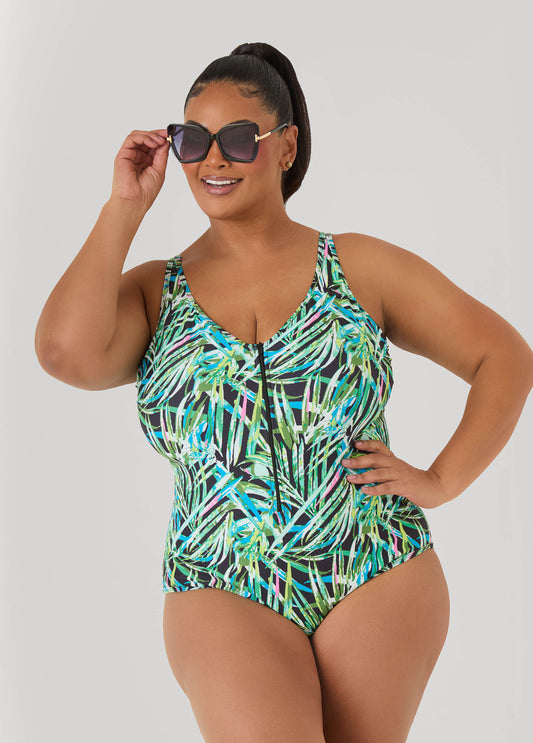 Tropical Zip Front Swimsuit