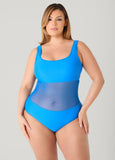Mesh Paneled V Back Swimsuit
