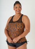 Mesh Paneled Animal Tankini Set
