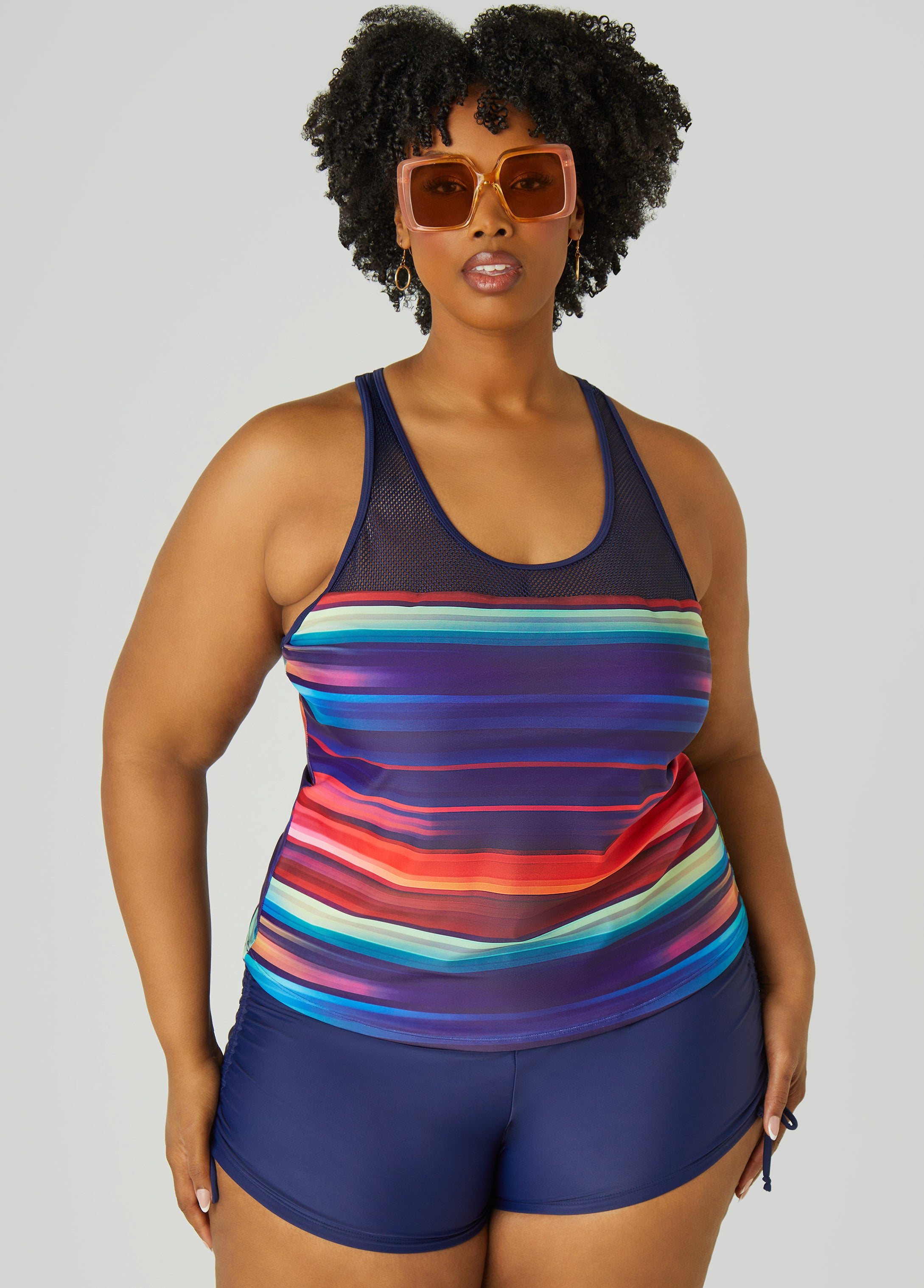 Plus Size Noon Swim Striped Tankini Set