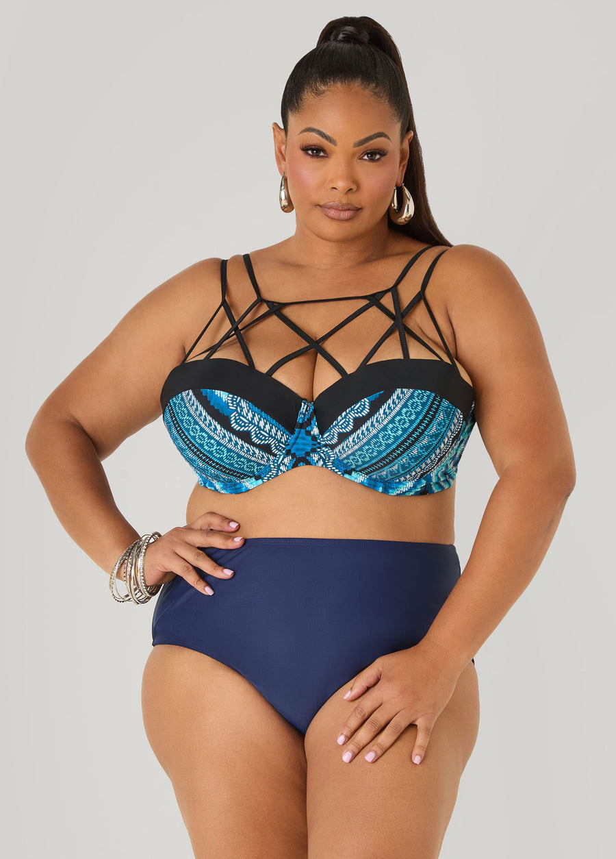 Caged Printed Bikini Top