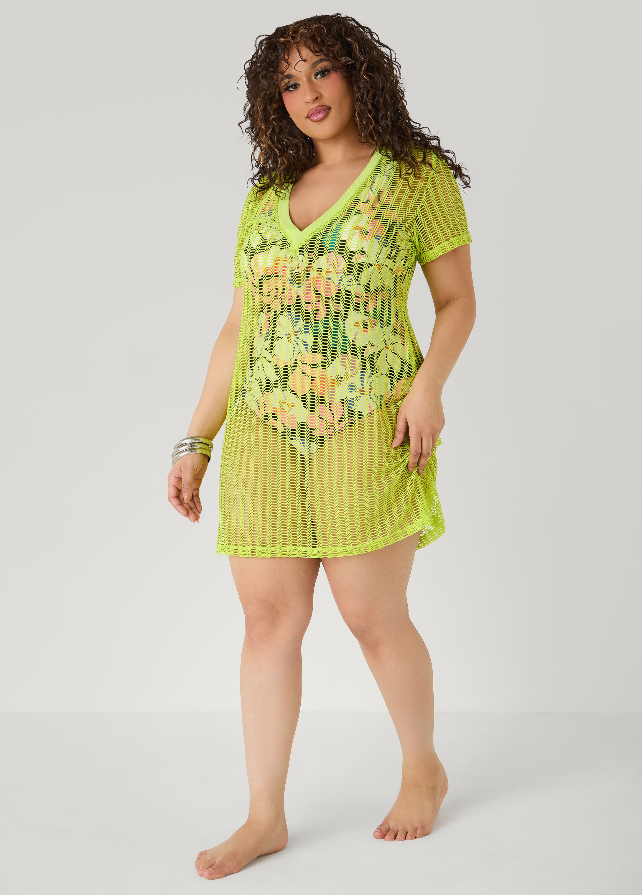 Given Kale V Neck Mesh Cover Up