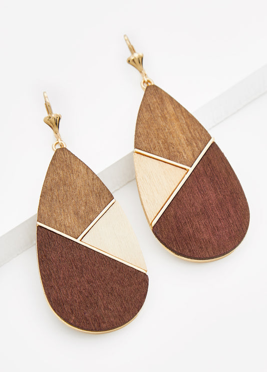 Teardrop Colorblock Wood Earrings
