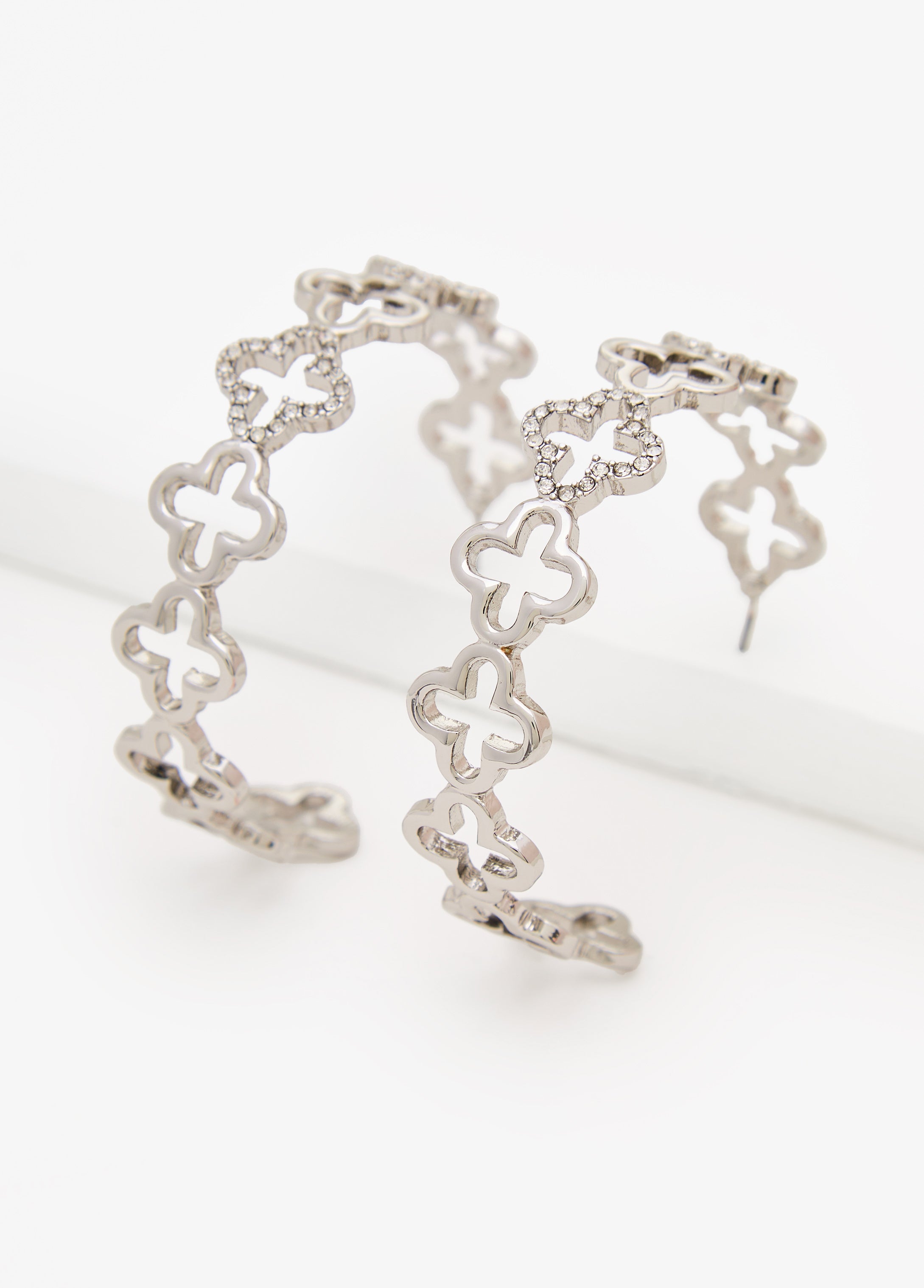 Clover Silver Tone Hoop Earrings