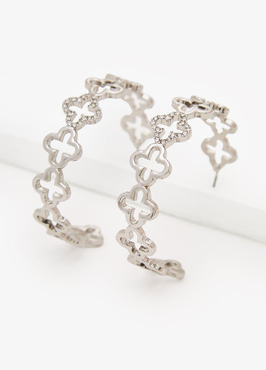 Clover Silver Tone Hoop Earrings