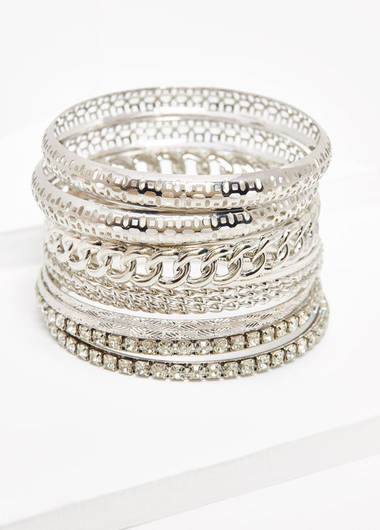 Textured Silver Tone Bangle Set