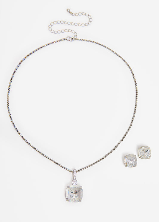 Crystal Silver Tone Necklace Box Set