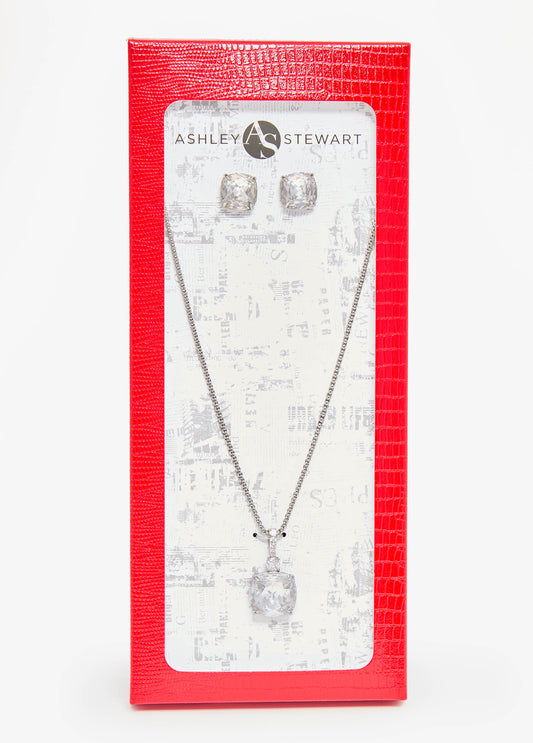 Crystal Silver Tone Necklace Box Set