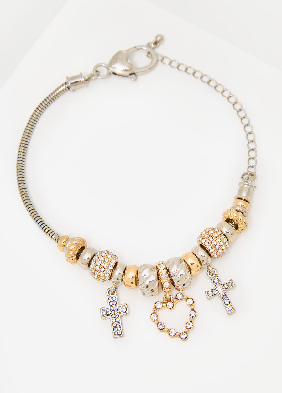 Heart And Cross Charm Bracelet