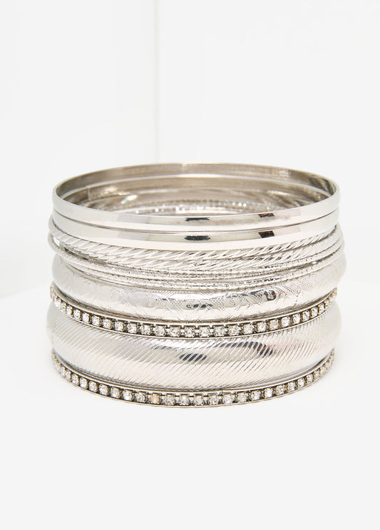 Set Of Nine Silver Tone Bangles