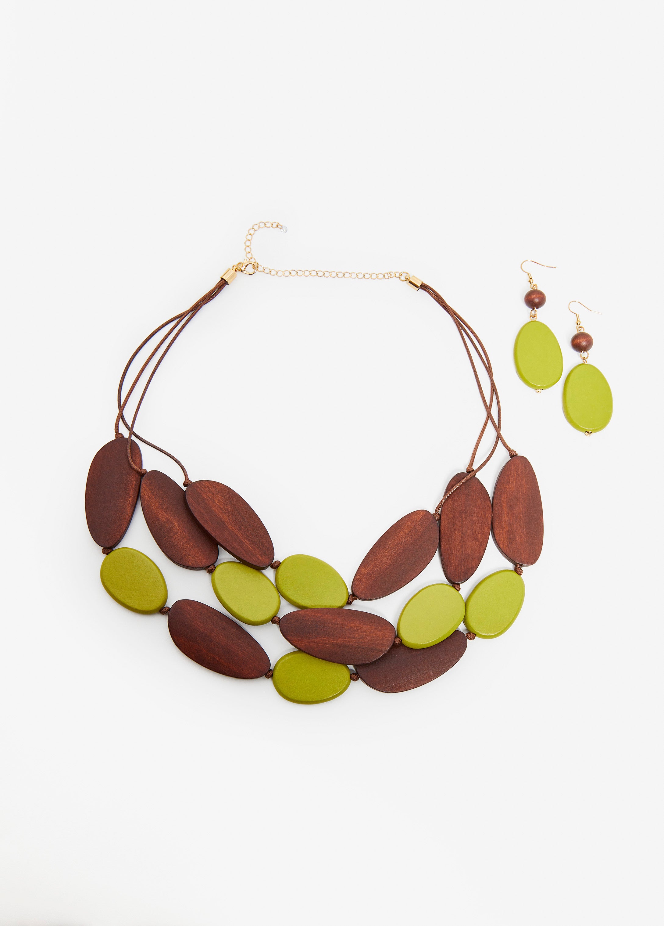 Layered Wood Bead Necklace Set
