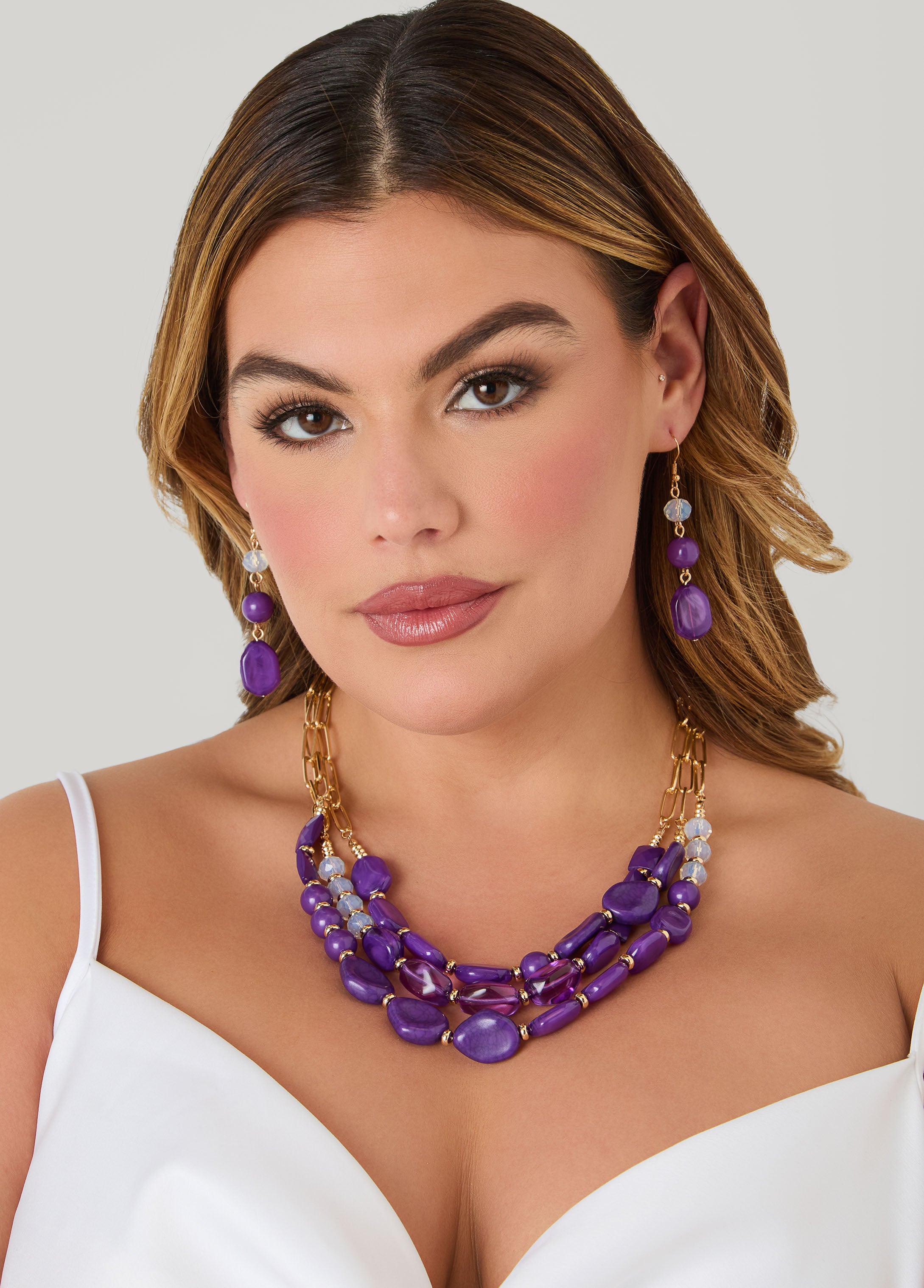 Layered Marble Stone Necklace Set