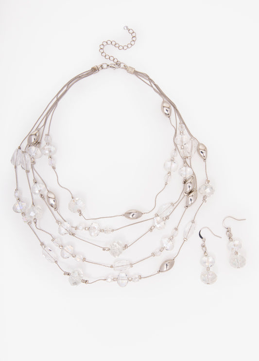 Silver Tone Bead Necklace Set