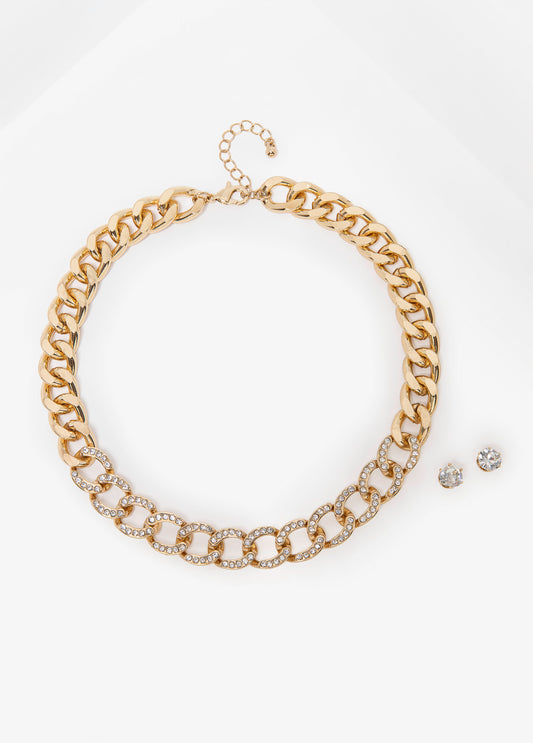 Crystal Cuban Link Necklace Set