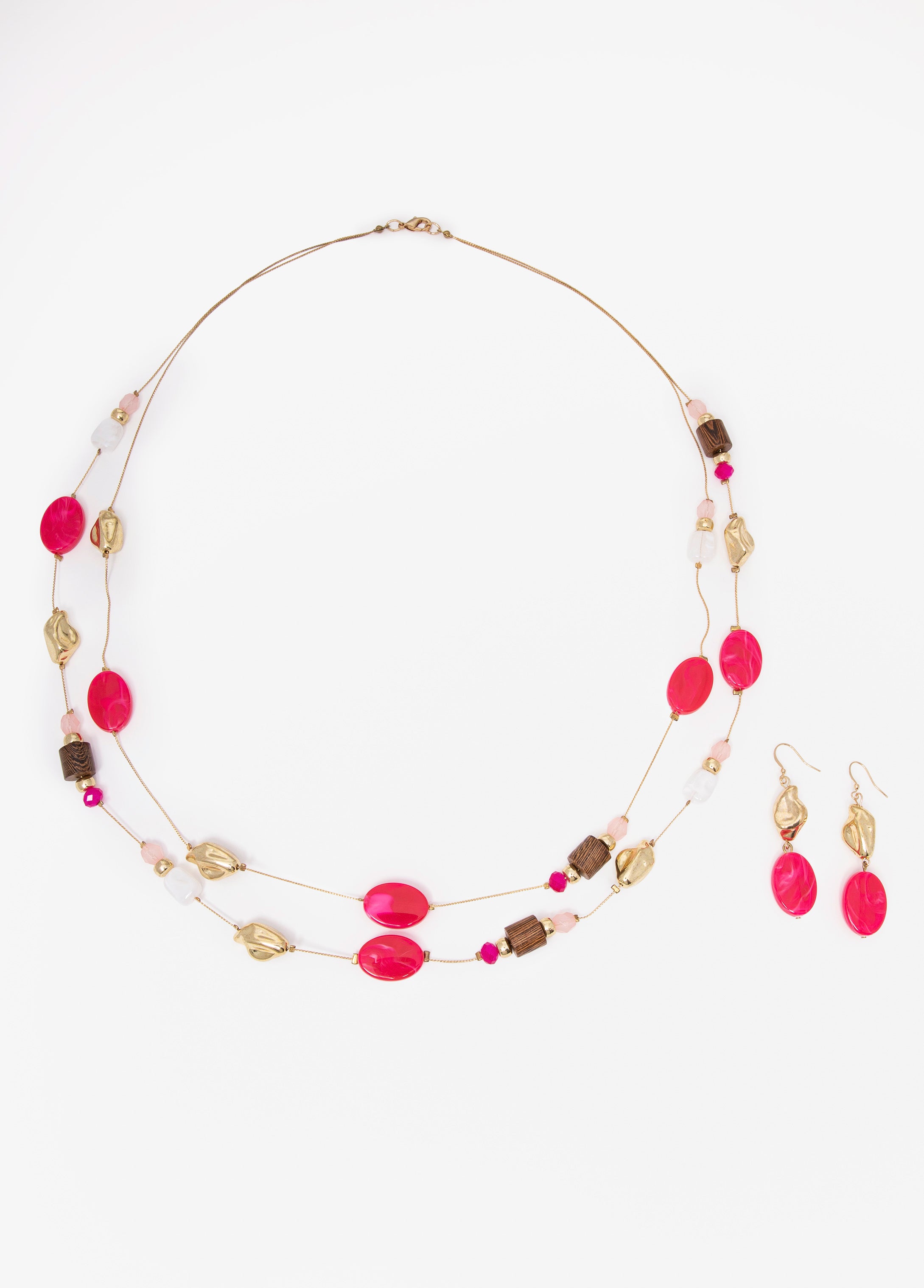 Bead And Wood Necklace Set