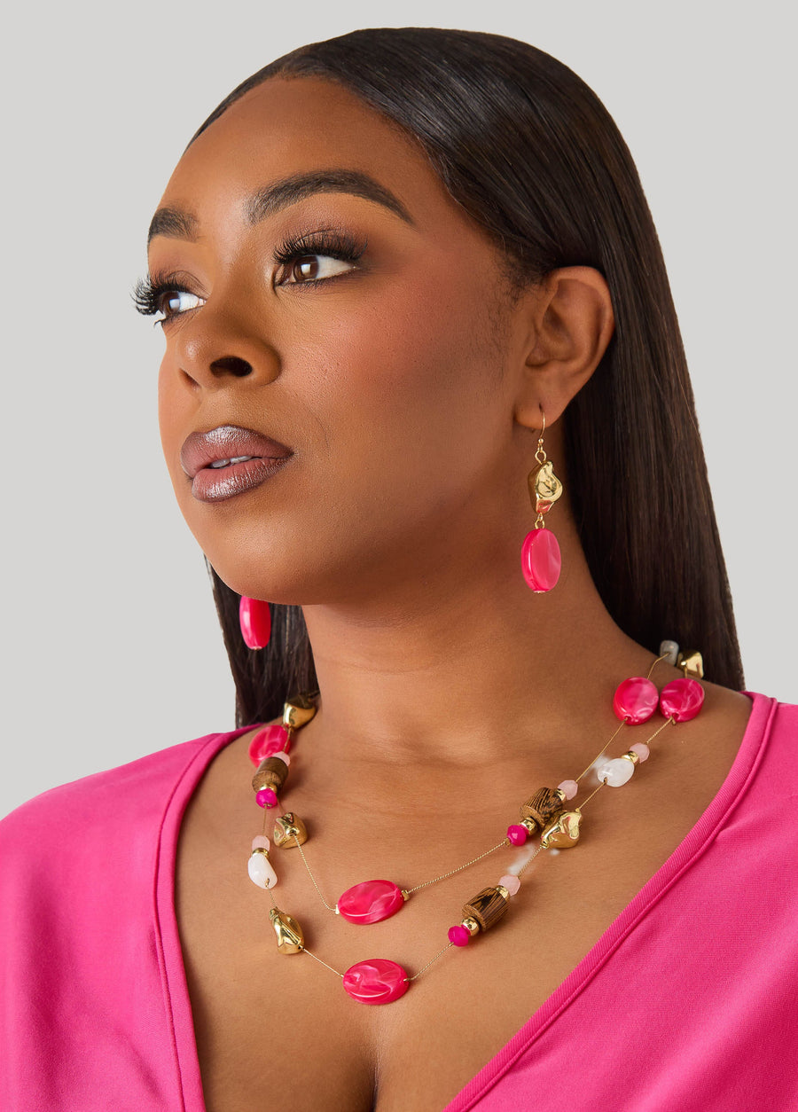 Bead And Wood Necklace Set