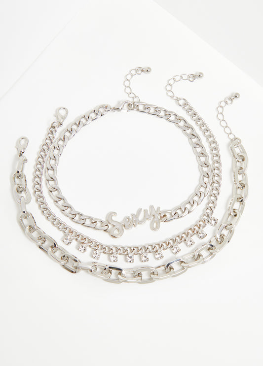 Sexy Silver Tone Anklet Set