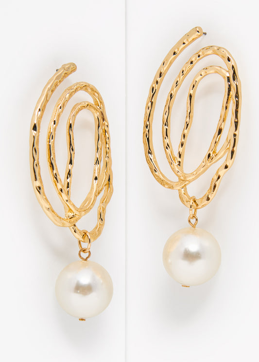 Textured Swirl Faux Pearl Earrings