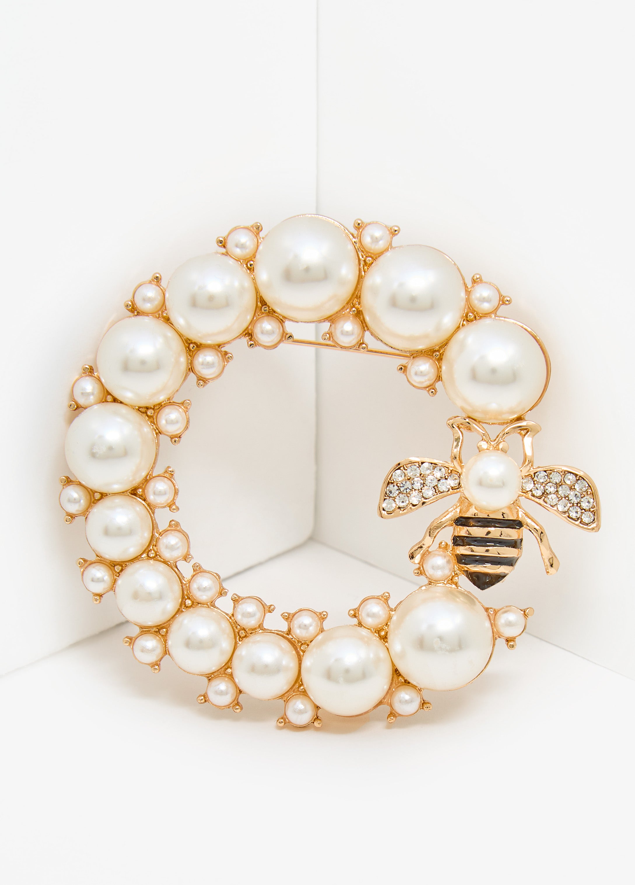 Bee Crystal And Faux Pearl Brooch