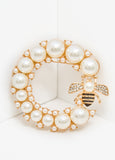 Bee Crystal And Faux Pearl Brooch