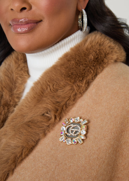 Crystal And Gold Tone Brooch