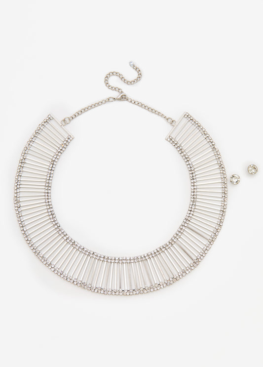 Crystal Silver Tone Collar Set