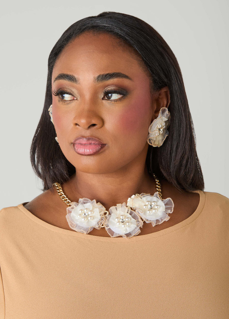 Embellished Tulle Rosette Necklace